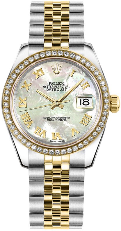 repliche Orologio Rolex Datejust 31 in madreperla con diamanti in oro e acciaio 178383