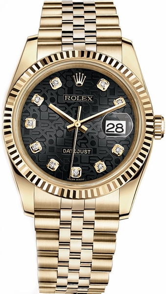 repliche Orologio Rolex Datejust 36 Black Diamond Jubilee Gold Watch 116238