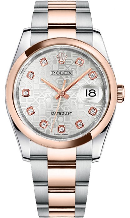 repliche Orologio Rolex Datejust 36 in oro rosa e acciaio quadrante argento 116201