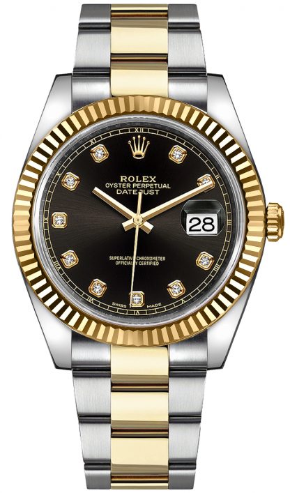 repliche Orologio Rolex Datejust 41 quadrante in oro nero con quadrante in oro e acciaio 126333