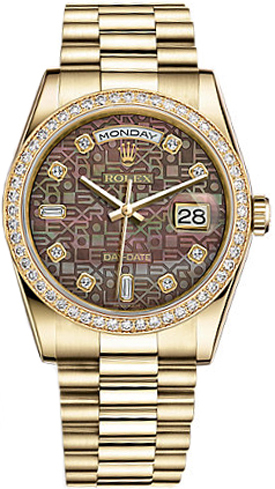 repliche Orologio Rolex Day-Date 36 Black Mother of Pearl Diamond Watch 118348