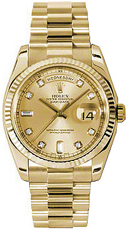 repliche Orologio Rolex Day-Date 36 Champagne Diamond Gold Watch 118238