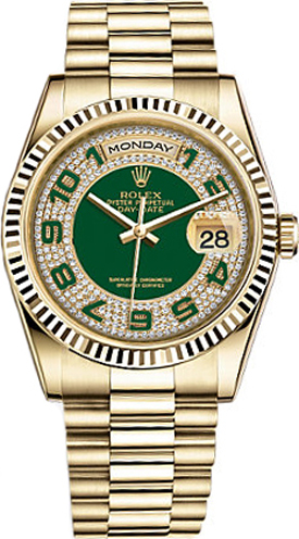 repliche Orologio Rolex Day-Date 36 con quadrante in oro verde con quadrante pavé di diamanti 118238
