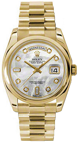 repliche Orologio Rolex Day-Date 36 in madreperla con diamanti in oro massiccio 118208