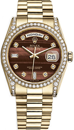 repliche Orologio Rolex Day-Date 36 in oro marrone con diamanti 118388