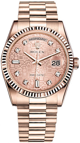 repliche Orologio Rolex Day-Date 36 in oro rosa con diamante rosa 118235