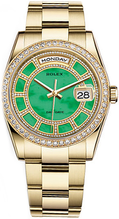 repliche Orologio Rolex Day-Date 36 in oro verde con diamanti 118348
