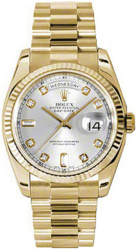 repliche Orologio Rolex Day-Date 36 lunetta scanalata argento 118238