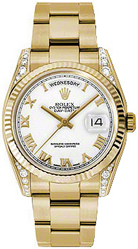 repliche Orologio Rolex Day-Date 36 quadrante bianco numeri romani oro orologio 118338