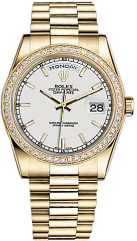 repliche Orologio Rolex Day-Date 36 quadrante bianco oro 18 carati 118348