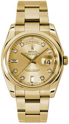 repliche Orologio Rolex Day-Date 36 quadrante in oro con diamanti champagne 118208