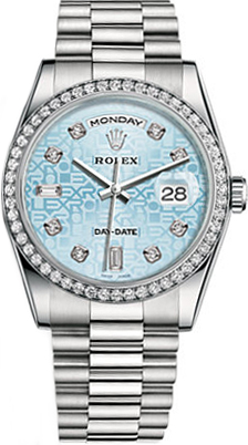 repliche Orologio Rolex Day-Date 36 quadrante platino diamante blu ghiaccio 118346