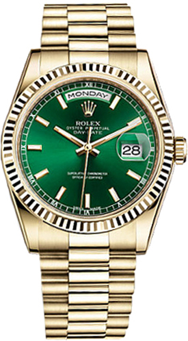 repliche Orologio Rolex Day-Date 36 quadrante verde in oro massiccio 118238