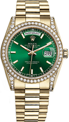repliche Orologio Rolex Day-Date 36 quadrante verde orologio in oro 118388