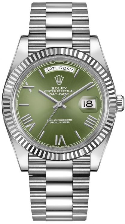 repliche Orologio Rolex Day-Date 40 quadrante verde oro bianco orologio 228239