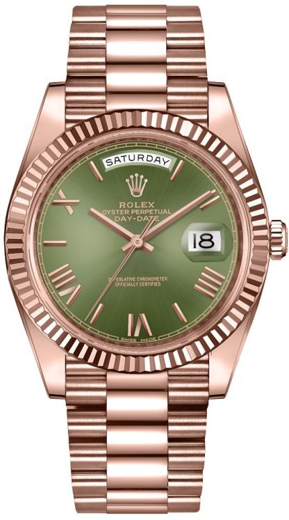 repliche Orologio Rolex Day-Date 40 quadrante verde oro rosa orologio 228235