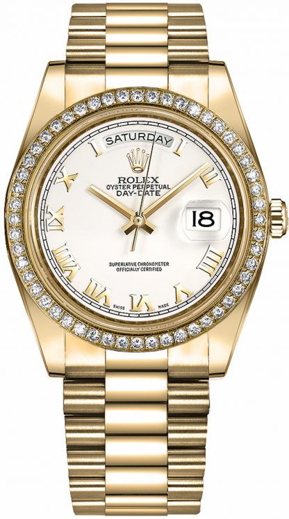 repliche Orologio Rolex Day-Date 41 quadrante bianco numeri romani oro orologio 218348