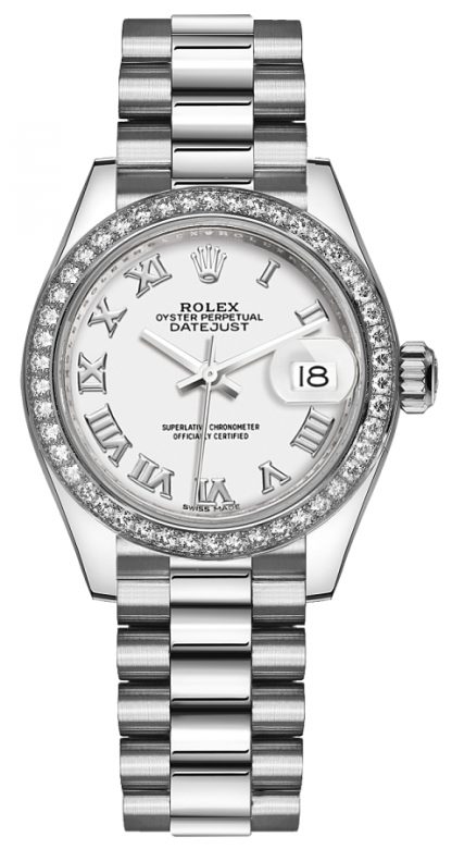 repliche Orologio Rolex Lady-Datejust 28 bianco platino in numeri romani 279136RBR
