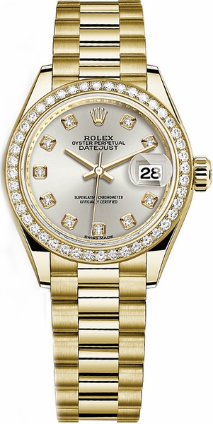 repliche Orologio Rolex Lady-Datejust 28 con diamanti in argento e oro 279138RBR