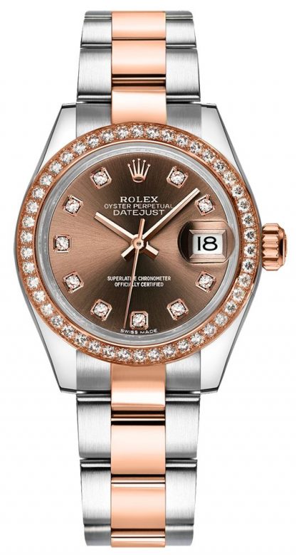 repliche Orologio Rolex Lady-Datejust 28 con diamanti in oro e acciaio 279381RBR