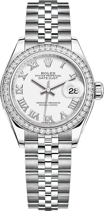 repliche Orologio Rolex Lady-Datejust 28 quadrante bianco numeri romani 279384RBR