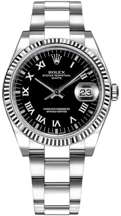 repliche Orologio Rolex Oyster Perpetual Date 34 nero quadrante numeri romani 115234
