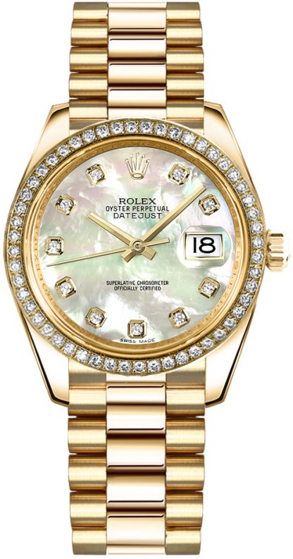 repliche Orologio da donna Rolex Datejust 31 in oro con diamanti e madreperla 178288