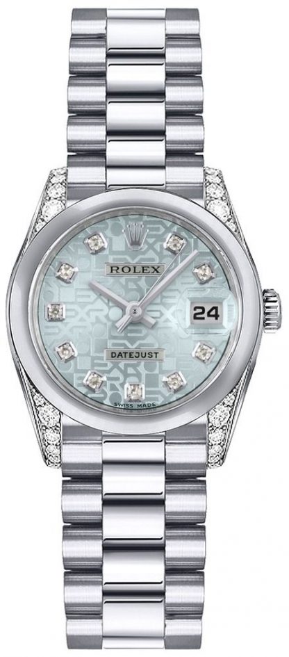 repliche Orologio da donna Rolex Lady-Datejust 26 quadrante blu ghiaccio diamante 179296