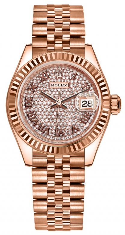 repliche Orologio da donna Rolex Lady-Datejust 28 in oro rosa con pavé di diamanti 279175
