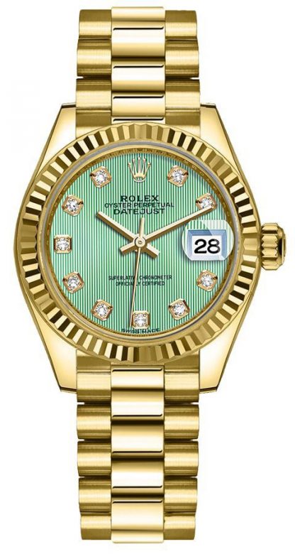 repliche Orologio da donna Rolex Lady-Datejust 28 quadrante diamante verde menta