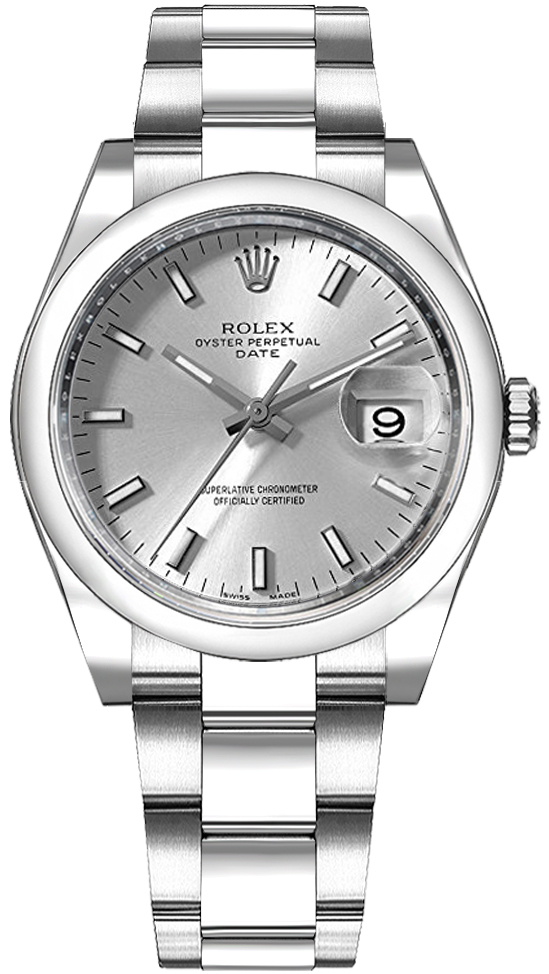 Orologio da donna Rolex Oyster Perpetual Date 34 quadrante argento ...
