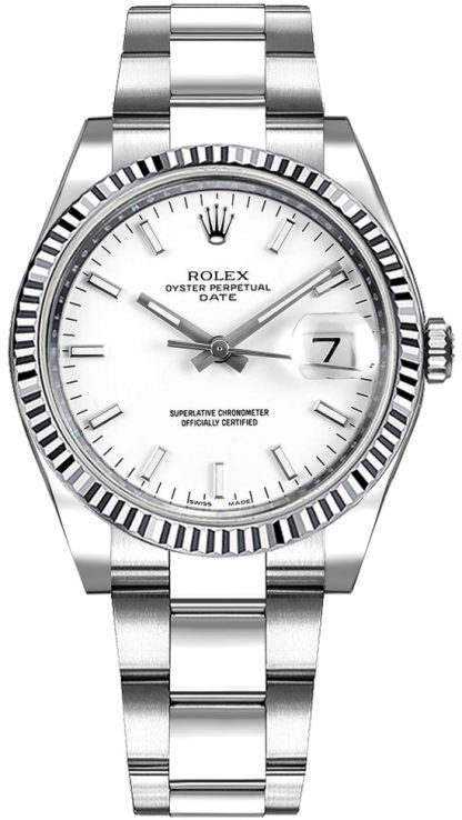 repliche Orologio da donna Rolex Oyster Perpetual Date 34 quadrante bianco 115234