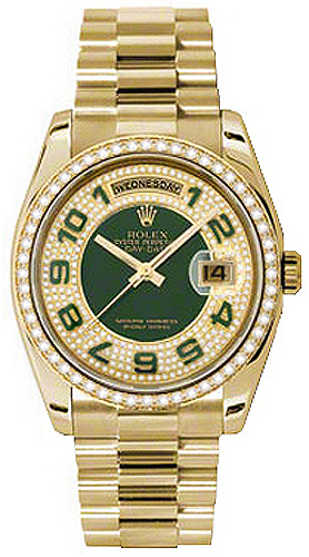 repliche Orologio da polso Rolex Day-Date 36 verde diamante President 118348