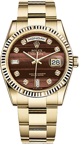 repliche Orologio da polso Rolex Oyster Day-Date 36 in oro marrone con diamanti 118238