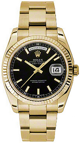 repliche Orologio da polso Rolex Oyster Day-Date 36 quadrante nero oro 118238