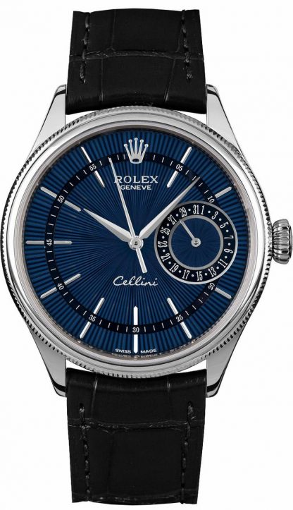 repliche Orologio da uomo Rolex Cellini Date quadrante blu cinturino in pelle nera 50519