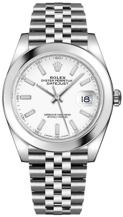 repliche Orologio da uomo Rolex Datejust 41 quadrante bianco Oystersteel cronometro automatico 126300