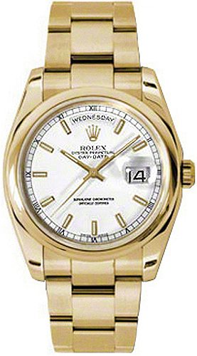 repliche Orologio da uomo Rolex Day-Date 36 quadrante bianco oro 118208