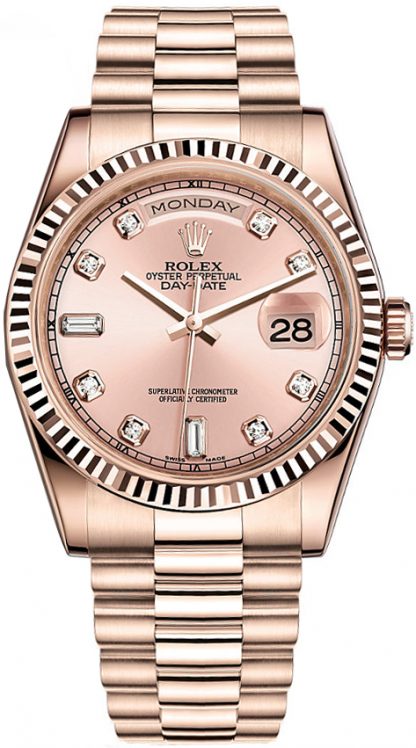 repliche Orologio svizzero Rolex Day-Date 36 in oro rosa con diamanti rosa 118235