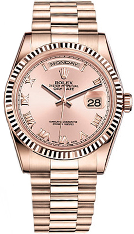 repliche Rolex Day-Date 36 Orologio in oro rosa con quadrante in numeri romani 118235