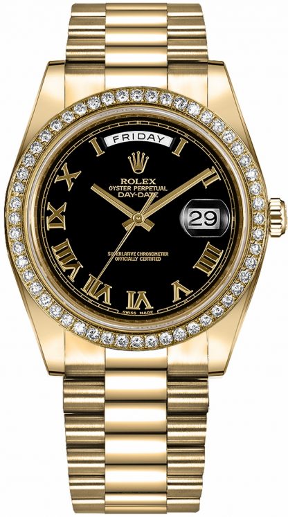 repliche Rolex Day-Date 41 Orologio in oro nero con quadrante numerico romano 218348
